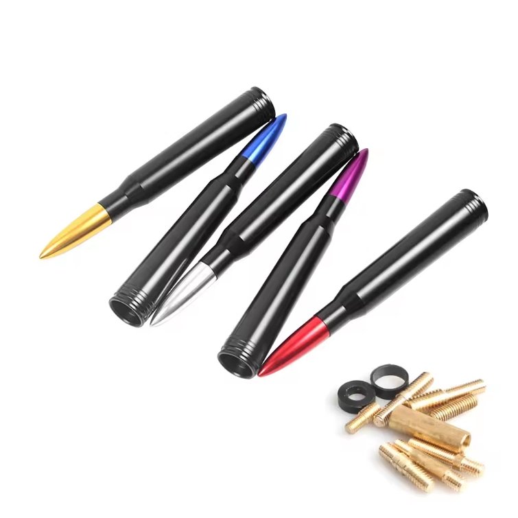 Stocked Colorful Universal Bullet Head Car Roof Antenna for Vehicles, SUV, Pickup, Aluminum Anodized, Directly Replacement
